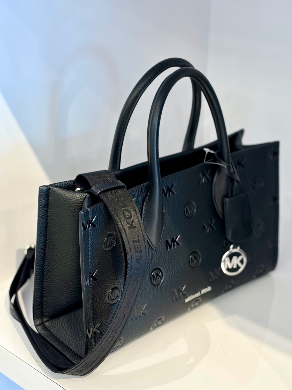 Michael Kors Mirella Medium Logo Debossed Satchel Crossbody Black
